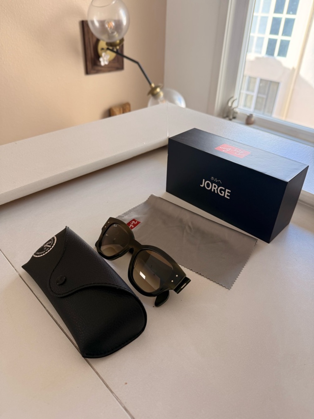 Ray-Ban Olive Green Square Sunglasses with Black Case
